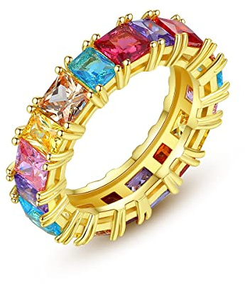YAHOYA Luxus Boho Regenbogen Ring für Frauen Gold Silber Farbe Baguette Cubic Zirkonia Hochzeit Verlobung Ewigkeit Ringe