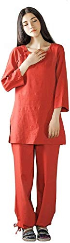 Vier-Jahreszeiten-Tai-Chi-Uniform-Set, Kampfsportanzug für Damen, Zen-Meditationsuniform, Baumwollleinen, Tai-Chi-Kleidung, Kung-Fu-Kleidung, Zen-Meditation, Yoga-Anzug (Farbe: Rot, Größe: UK L/Tag