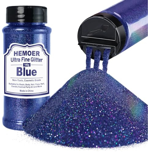 HEMOER Blau Glitzerpulver, 140g Bastel Glitzerpulver für Epoxidharz, DIY Basteln, Feine Handwerk Glitter für Tumbler Malerei Kerze Herstellung; Kosmetischer Glitzer, Haare, Körper Nagel Glitzer