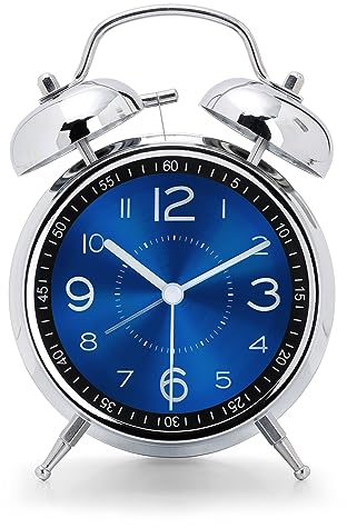 Lafocuse Wecker Laut für Tiefschläfer mit Ohne Ticken, Doppelglockewecker, Batteriebetrieben, mit Nachtlicht, Metall Blau Groß Tischuhr für Nachttisch Schlafzimmer Kinder Erwachsene Senioren 16cm