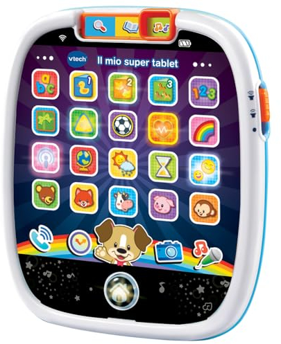 VTech Il Mio Super Tablet, Tablet per Bambini con 25 Icone Interattive ed Effetti Luminosi, Pratica Maniglia, Gioco Bambino con Animali, Forme e Numeri, Lingua Italiana, Batterie Incluse, 9-36 Mesi