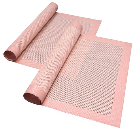 Perforated Silicone Baking Mats 2-Pack, Oven & Dishwasher Safe Reusable Biscuit Pastry Bread Pizza Liners, 11 5/8x16 1/2 Sakura Pink