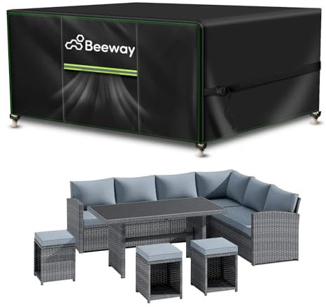 BEEWAY Garden Furniture Cover With Air Vent, Waterproof Patio Rattan Sofa Table Chair Set Cover - 420D Oxford Fabric, Windproof - Rectangular 242 x 182 x 100cm