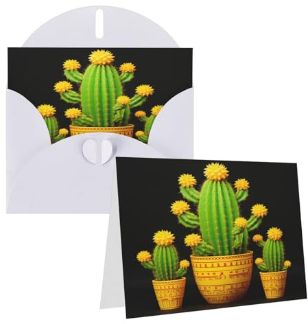 Dwrepo Cartes de vœux vierges avec enveloppes imprimées cactus jaunes pour toutes les occasions 10,2 x 15,2 cm