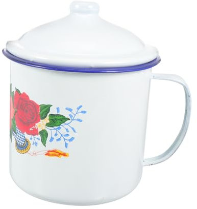 OUNONA 1Pc Vintage Esmalte Taza Porcelana Hoguera Taza China Taza De Té Decoración del Hogar Tazas De Té con Infusor Y Tapa Vidrio Tazas De Café Copas De Vino Decoración Retro Metal