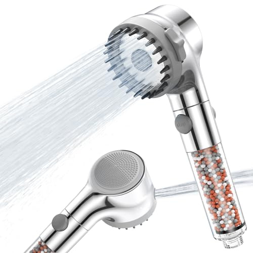 Zivacate Duschkopf mit Filter [Hochdruck & Wassersparend] – 3 Strahlarten – mit Silikon-Massagebürste und Stoppfunktion
