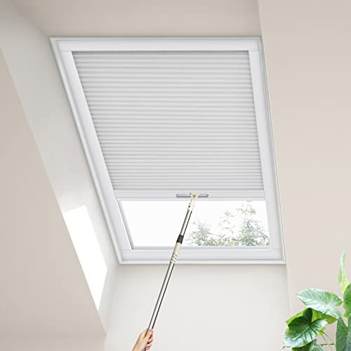 Moonice Dachfensterrollos Kabellos Wabenplissee Lichtfilternde Zellulare Plissee-Dachrollos für Zuhause Einfach zu Installierende Thermorollo für Schräge - Sondergrößen (Grey)