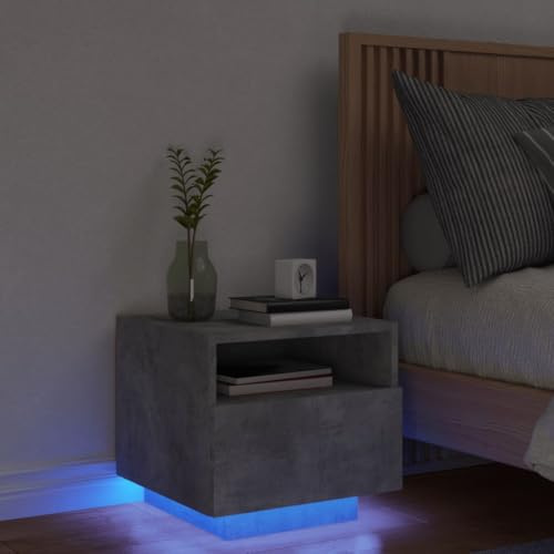 LAPOOH Sängbord med LED-lampor grå betong 40 x 39 x 37 cm, sängbord, nattduksbord