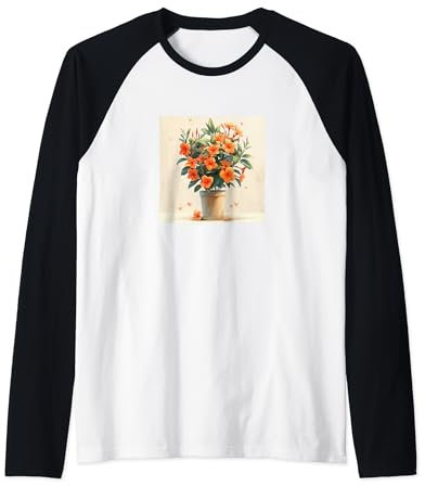 Oleander Plant In Pot Cottagecore Hearts Graphic Raglan Baseball Tee