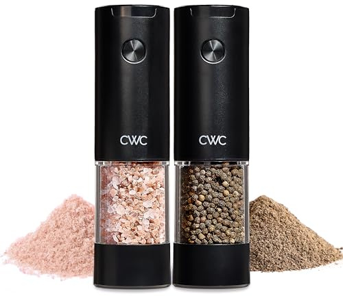COOK WITH COLOR Electric Pepper & Salt Shaker Set, 2 Grinders for Pepper and Salt, 6.3 x 3 x 7.7 Inches, Black