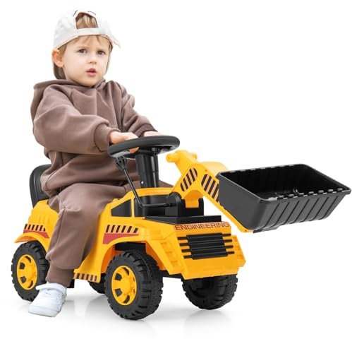 COSTWAY Bagger zum aufsitzen, Sitzbagger mit Verstellbarer Schaufel & Stauraum unter Sitz, Kinderbagger mit Motorsound & Kippschutz, Sandkasten Aufsitzbagger für Kinder ab 1 Jahr