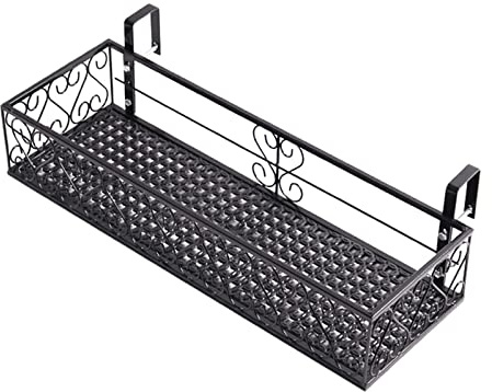ZTZBFGM 60x25x12cm, Fioriera Sospesa per Ringhiera Porta Piante da Balcone Scaffale per Ringhiera per Fiori, Ringhiera in Ferro per Fiori Rettangolare per Ringhiera Esterna