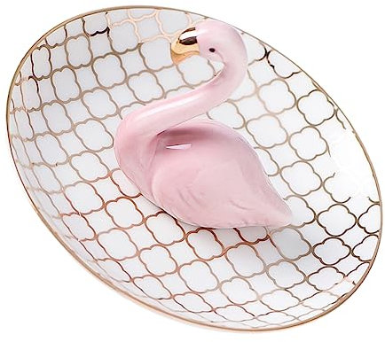 LIFKOME Flamingo Jewelry Tray Ceramic Trinket Dish 220 Grid Ring Holder Elegant Storage Plate for Earrings and Keys Women