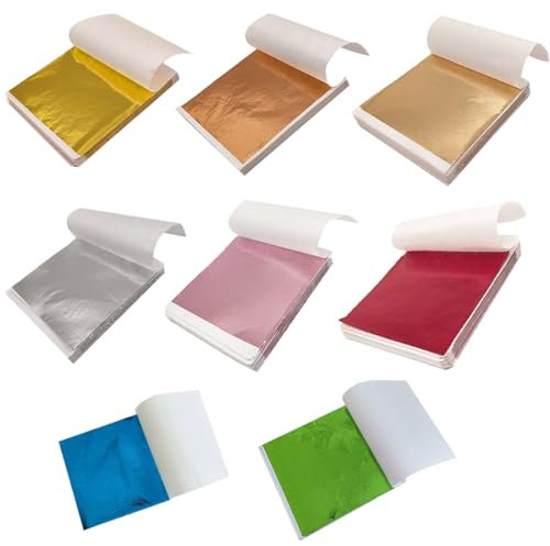 BEPSYOM 90 Piezas Pan de Oro Multicolor, 12 Colores, Decoraciones para Uñas, Manualidades, Pintura, Clavos, Paredes, Muebles, Pan de Plata (9x9cm) (Multicolor)