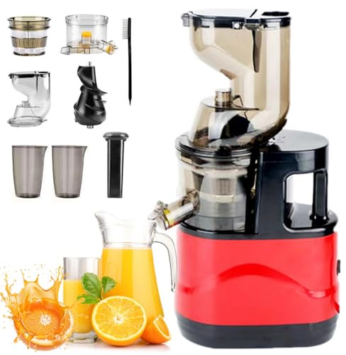 Exprimidores De Frutas Y Verduras Enteras, Exprimidor De Prensa En Frío con Varilla De Empuje, Cepillo, Masticación Delicada Sin Necesidad De Filtrar, 98% De Jugo De Alta Pureza