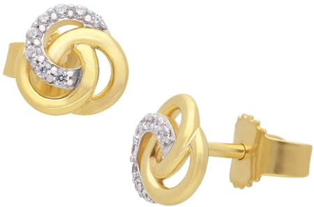 GLIZZ Damen-Ohrringe Gold 333/8K Knoten Ohrstecker Mit Zirkonias GL8675 | zauberhafter Ohrschmuck für Frauen, wunderschönes Accessoire und edle Geschenkidee