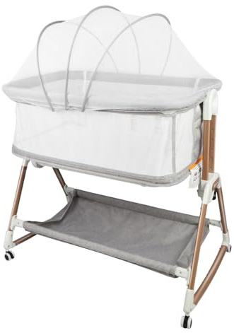Kedia Babywiege mit Moskitonetz, Babybett & Reisebett mit Rollen, Babybetten mit Höhenverstellung, Babybetten für Ko-Schlafen (90 * 60 * 90-115cm)