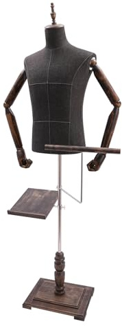 HuKaiL Schneiderpuppe, Holz Schaufensterpuppe Männliche Bügelpuppe Verstellbar Höhe 135-180cm mit Hosenständer und Schuhhalter, Abnehmbare Torso Annequin mit Leinen für Ausstellen Kleidung
