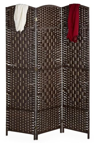 Paluplus Divisorio per Ambienti Pieghevole a 3 Pannelli, Misura 132x180 cm, Separè in Corda Intrecciata, Paravento Decorativo da Interno per Camera da Letto, Soggiorno, Ufficio -313F (Marrone)