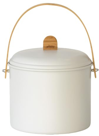 Darthome Large Cream Metal & Bamboo Kitchen Food Waste Compost Bin Caddy Container Bucket