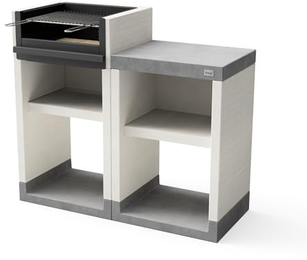 TUOZI - PACK 1 – COCINA DE EXTERIOR VENIT FLEX [F] P1 – Barbacoa de Obra para Carbón y Leña, Conjunto Modular con Parrilla de Acero y Cajón de Cenizas (118 x 47 x 106 cm)