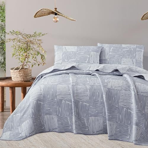 NOVOTEXTIL Colcha Jacquard Cama 150 (250x270) – Diseño Minimalista y Elegante – Algodón y Microfibra – Incluye 2 Fundas Almohada (50x70) – Cubrecama Acolchado para Verano y Entretiempo (Atenas)