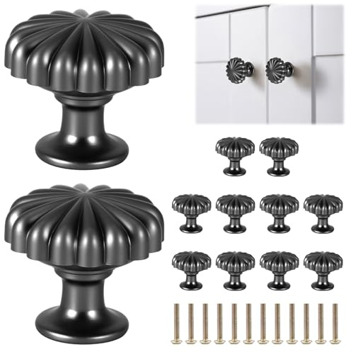 ZONJIE 12 Pack Black Cabinet Knobs Black Drawer Knobs, Single Hole Kitchen Handles, Solid Cabinet Door Knob Dresser Handle Pull, Mushroom Style for Kitchen Bathroom Cabinet Hardware