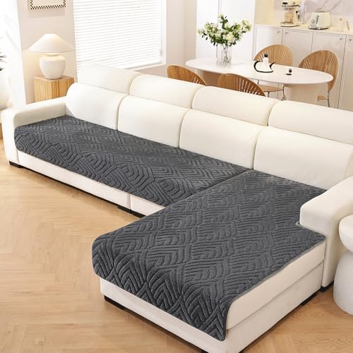 GYHH Sofaüberzug Für Ecksofas L-förmig 1/2/3/4-Sitzer, rutschfeste Couchbezug Aus Weichem Kurzflor Plüsch, Haustierfreundlich & Maschinenwaschbar, Möbelschoner Für Wohnzimmer (Dunkelgrau,70 * 180cm)