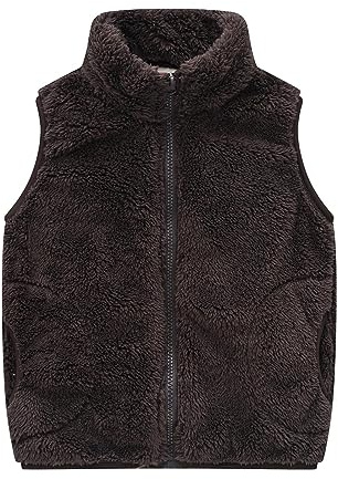 Gilet in pile polare per bambini addensare bambini colletto alto con cerniera giacca senza maniche genitore-bambino autunno inverno top capispalla con tasche gilet in pile cerniera, marrone, 4-5 Anni