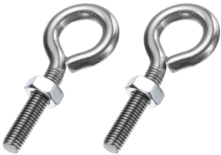 sourcing map Paquete de 2 pernos de ojo, M8 x 40 mm, acero inoxidable 304 roscado, ganchos plateados con tuerca para colgar o asegurar cables