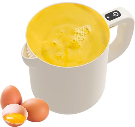 Batidor de Huevos Eléctrico - 2 en 1 Batidor y Filtro - Tazón Lavarroz 1L Mezclador Automático para Líquidos Arroz Cocina Batir