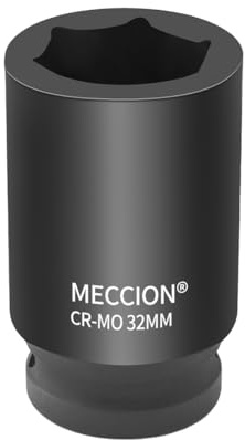 Meccion Steckschlüssel Sechskant 32mm mit 3/4 Antrieb, Industriequalität CR-MO Schlagschrauber Einsatz, Tief, 80mm Gesamtlänge
