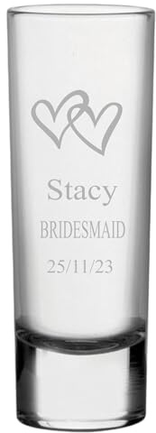 1stclassgifts [Custom] Personalised Engraved Wedding Double Heart Design Tall Shot Glass 2oz Wedding Best Man Groomsman Usher Groom Bride Bridesmaid