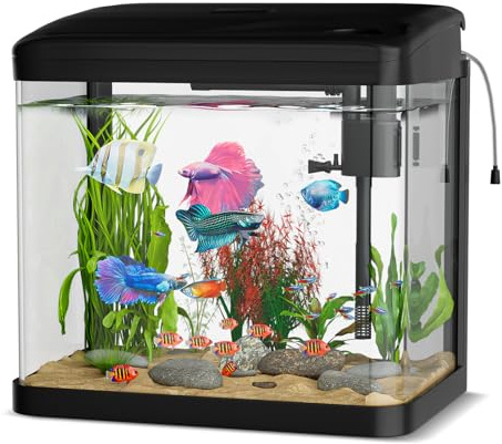 Aquarium Komplettset, GuKKK Nano Aquarium Stabiles Einsteigerbecken mit LED-Beleuchtung und Eingebautem Filtersystem, für Fisch, Aquariu Becken stoßfest,Schwarz (6L)
