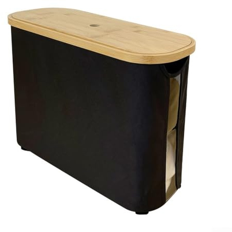 Organizador de papel higiénico eficiente y elegante con tapa, complemento perfecto para cualquier configuración de baño (negro)
