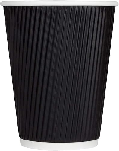 500 x Kraft 8oz Ripple 3-Ply Disposable Insulated Paper Cups, Premium Eco-Friendly Hot Drink Cups, Ideal for Tea, Coffee, Cappuccino, Espresso, and Hot Chocolate, Leakproof & Heat Resistant (Black)