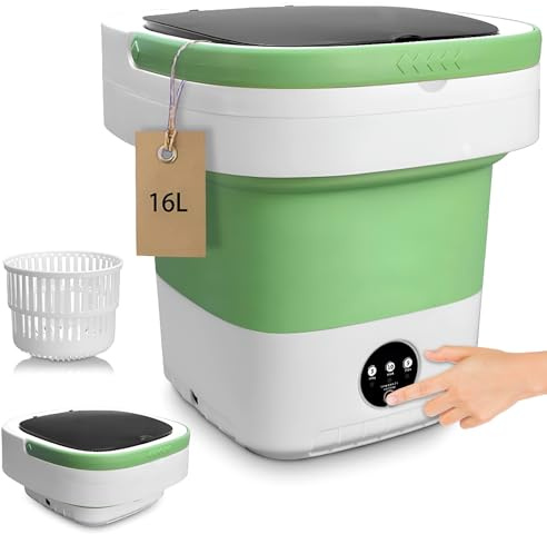 16L Portable Washing Machine with Spin Basket 3 Wash Modes Timer - Collapsible, Portable Clothes Washer for Travel Apartment Camping Dorm Hotel - Deep Cleaning Mini Washer Compact Washing Machines