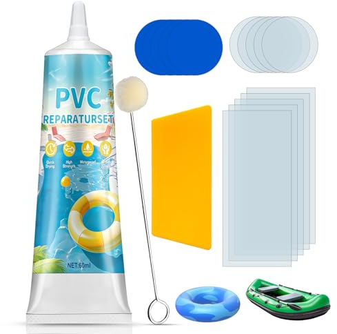 Miioto Kit Riparazione Piscina, Kit Riparazione Materasso Gonfiabile, 60ml Colla per PVC Piscina gonfiabile, Impermeabile e Durevole, Extra Forte Colla PVC per Gommone Gonfiabile, Tende, Kayak & Mater