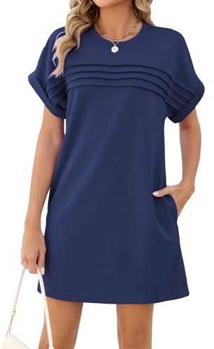 Famulily Women's 2026 Summer Sundress Casual Cap Sleeve Pleated T Shirt Dresses Loose Short Dress with Pockets