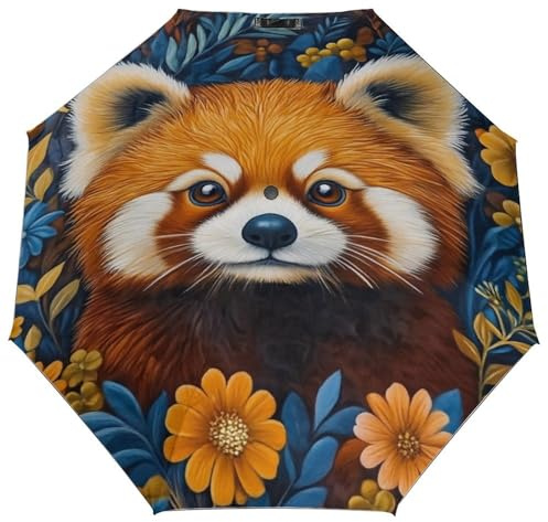 Anceky Red Panda-1 Faltbarer Regenschirm für Damen und Herren, kompakter, automatischer Öffnungs- und Schließmechanismus, Sonnenschutz, UV-Schutz, Regenschutz