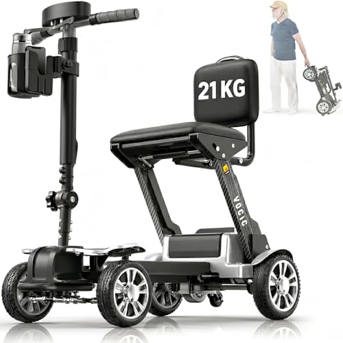 VOCIC D71 Elektromobil klappbar leicht 21KG,Kohlefaser Seniorenmobil | Elektrischer Mobilitätsroller mit längenverstellbar bis 150KG,faltbar Flugzeugzertifizierung 20KM,5 Jahre (Helles Silber)