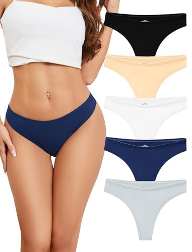 Voenxe Bomull Stringtrosor Dam UnderkläDer Flerpack,Women Cotton Thong | 5 Pack Kvinnor Trosor String,Comfortable Underwear,Brasilian Tangas Panties,Tanga Damtrosor,Sport Trosa Lingerie Multipack