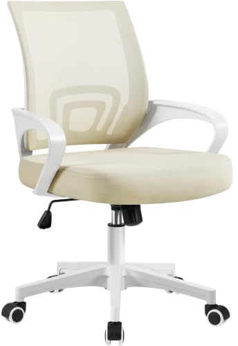 Yaheetech Ergonomic Chair Mesh Swivel Lumbar Support Adjustable Desk Beige | Breathable mesh back,height adjustable seat,fixed armrests,rolling casters,360° swivel,for home office and student study