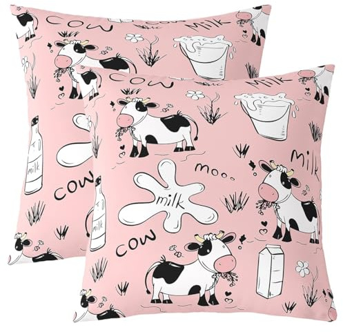 Juego De 2 Funda De Almohada Dibujos Animados De Vacas Lecheras En Blanca Y Negro. Estampado De Vacas Lecheras. Suave Fundas De Cojín Reversible Funda Almohada para Cama Cojines