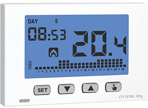 VEMER VE727400 CHRONOS KEY - Cronotermostato Digitale da Parete, Programmazione Settimanale, Alimentazione 230V, Bianco