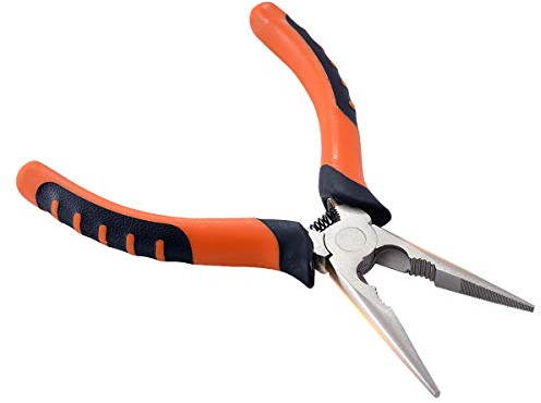 KATUR Alicates de punta larga con mango de agarre cómodo, mandíbulas planas redondeadas, largas y puntiagudas para una buena accesibilidad (6 pulgadas)