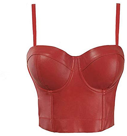 Woboren Damremmar PU-läder bustier magtröja push-up korsett topp BH för klubb party racer sport, Röd, XS