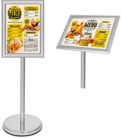 Belle Vous Espositore A4 Poster Board Argento - Espositori per Negozi Piedistallo Alluminio - Espositore da Terra Porta Avvisi Verticale e Orizzontale per Matrimoni, Attività, Porta Menu Ristorante
