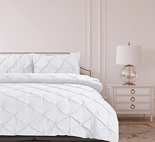 Bronwen Mathews Pintuck Duvet Cover Sets Double Super Soft Microfibre Bedding Sets with Pillowcases - White