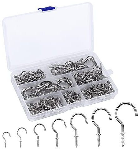 LUOGE 160 Stücke Schraubhaken, Schraubbar Haken mit Gewinde, Cup Hakenschraube mit Holzgewinde, Vernickelt Metall Einschraubhaken, Metallhaken zum Schrauben, 7 Größen (Silber)